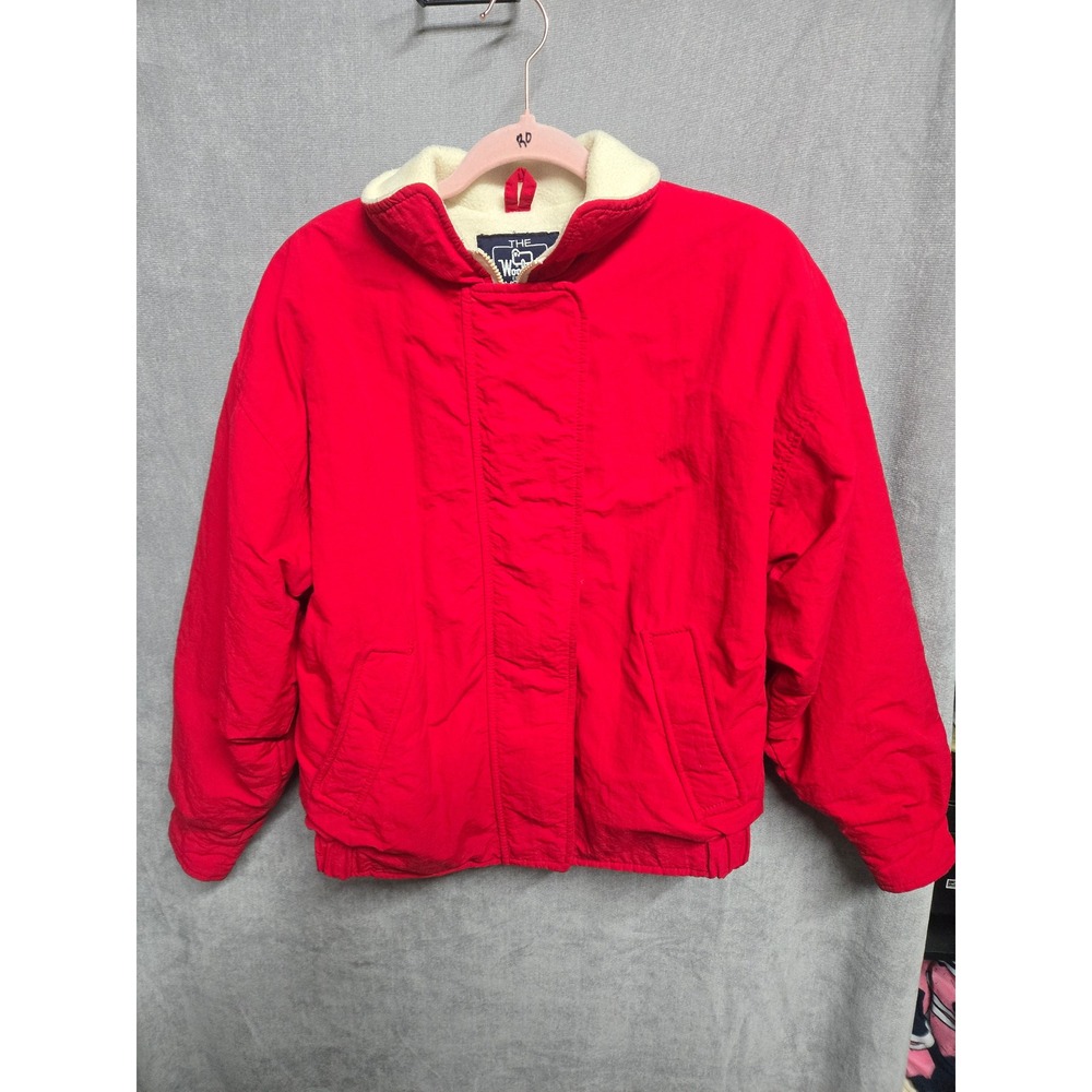 Vintage Woolrich Woman Red Fleece Lined Bomber Jacket Made in USA Size M